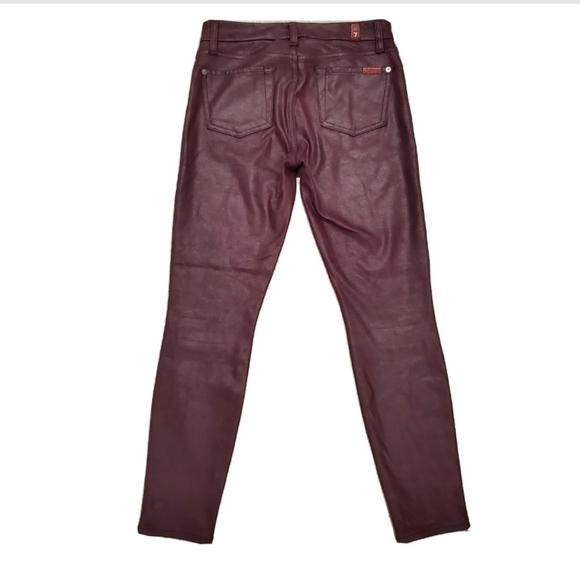 7 For All Mankind High Waist Skinny Coated Ruby Rust Burgundy Jeans - Picture 3 of 4
